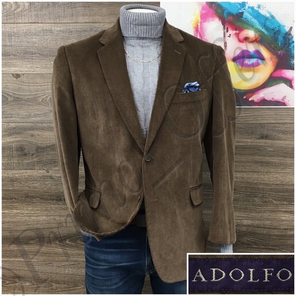 Adolfo Mens Blazer Sport Coat Two Button Casual Jacket Size 44R Corduroy Suits‎ - Picture 1 of 13